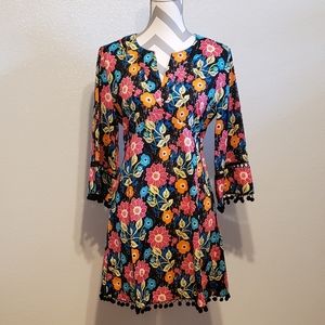 NWT Garden Freak S Green BOHEMIAN Flower Pom Pom Trim Empire Dress S